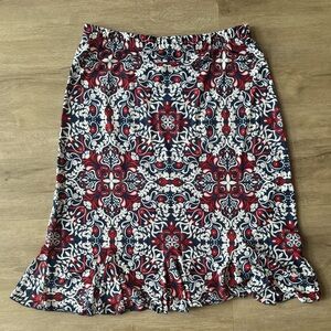 SJS Floral Midi Skirt Swirl Print SZ XL Blue Red White